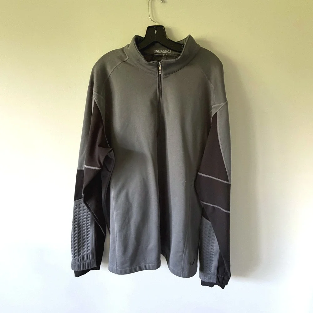 Nike Golf Therma-FIT Mens XL Quarter‎ Zip Pullover Gray Black Colorblock Fleece